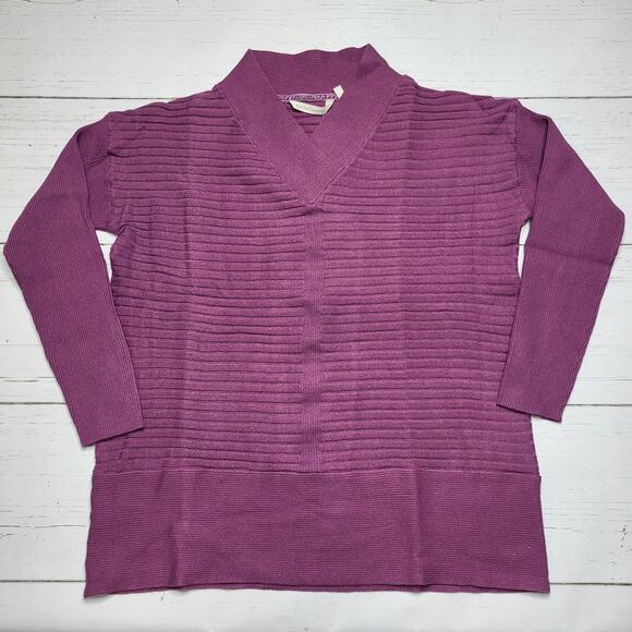 Soft Surroundings Boheme Sweater Raspberry Purple Ribbed V Neck Pull Over Small - Picture 1 of 8
